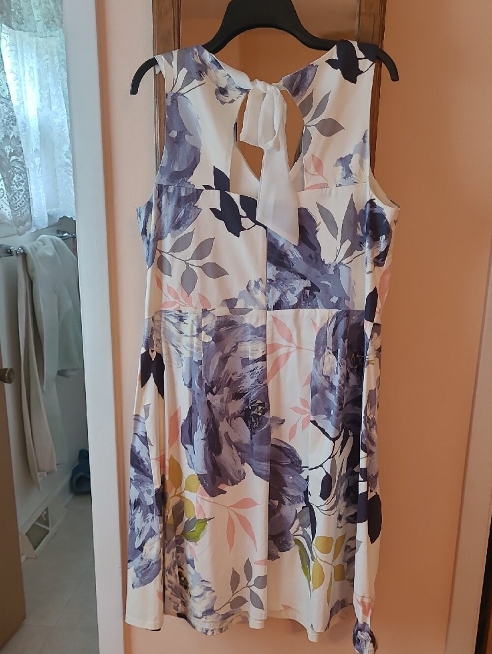 Robbie Bee White Floral Midi Dress with Blue and Pink Accents - Picture 2 of 4
